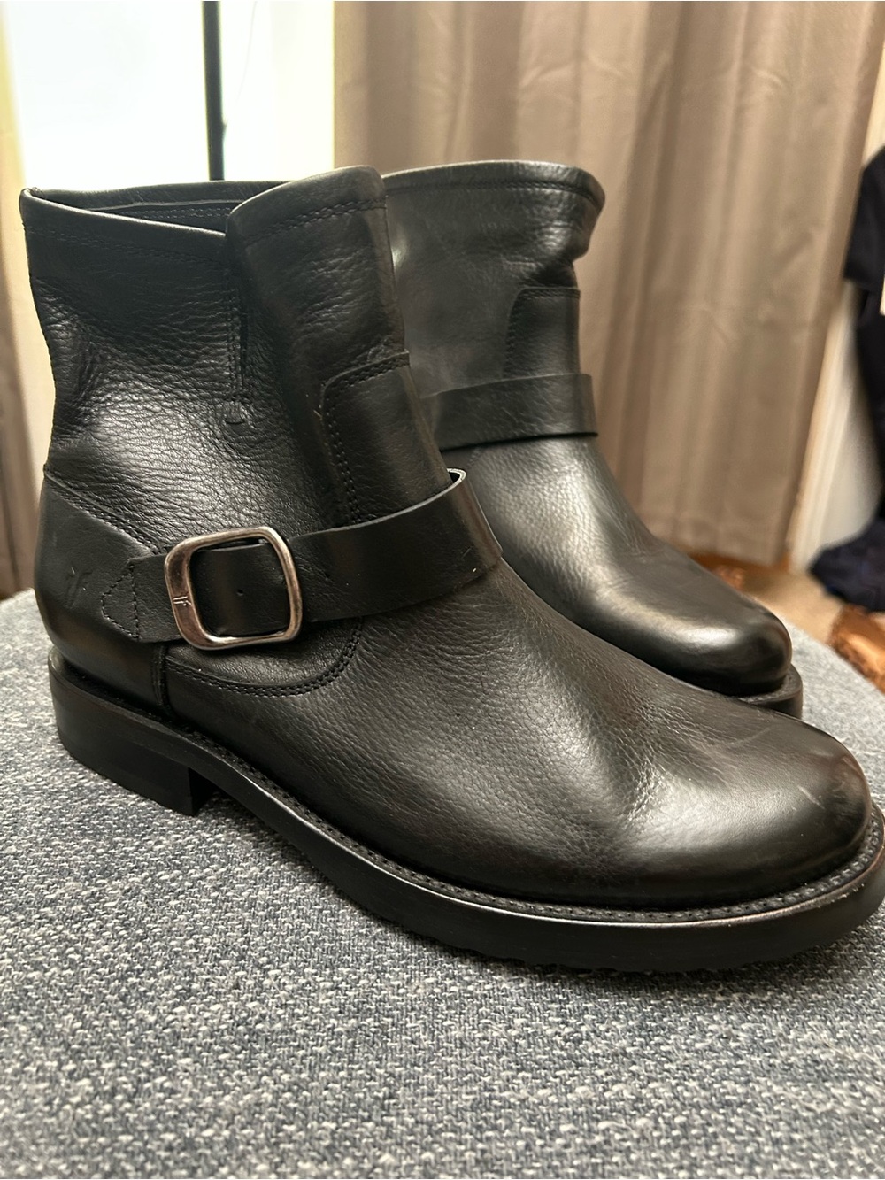 Allen Edmonds Black Leather Harness Boots with Buckle